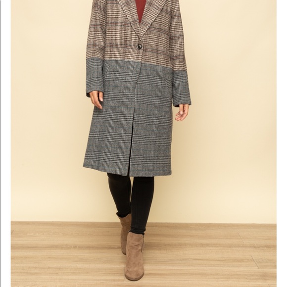 🆕 Mystree-Buckle Trench Coat Plaid Dark Academia Colorblock Faux Fur Collar - Picture 16 of 16